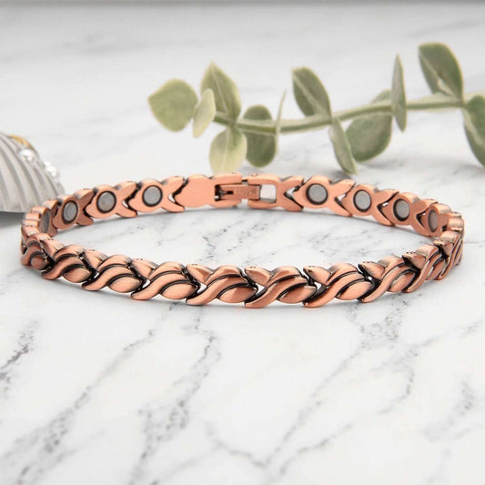 Copper magnetic bracelet with classic flowers for adjustable gifts for family and friends