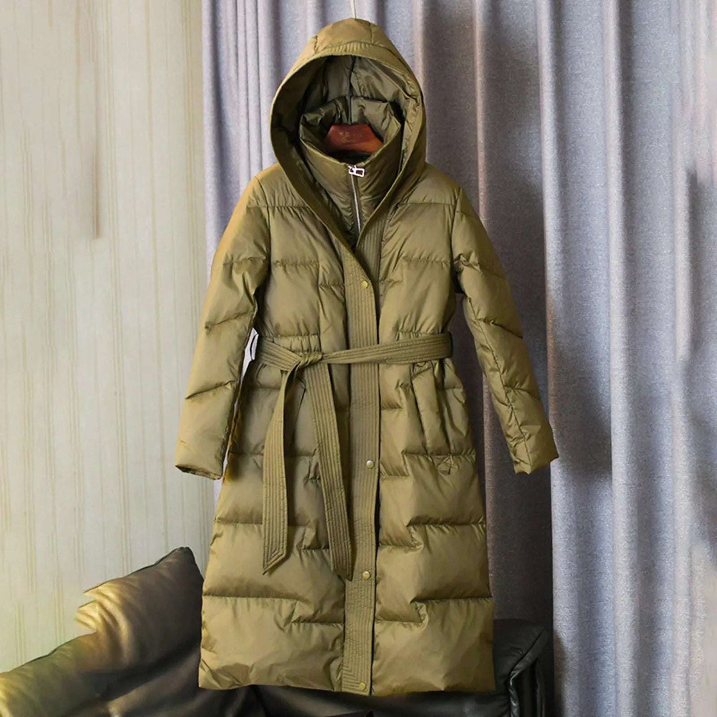 Women Winter Coat With Hood Long Hooded Jacket And Slim Fit Mid Length Knee Length Down Lady Coats