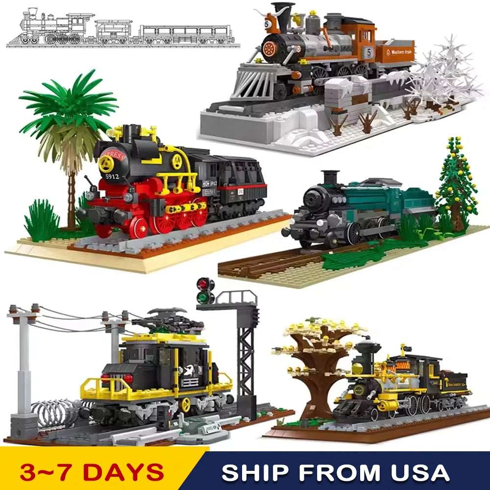 Classic Technical Train Buildings Blocks Big Boy Steam Locomotive Railway Tracks Sets DIY Kids Toys For Birthday Christmas Gift