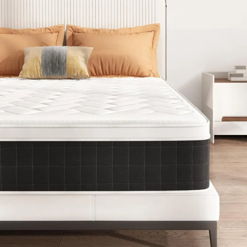 10 " Hybrid Euro Top Mattress Bed In A Box, Individually 5-Zone Pocketed Spring Mattress For Pressure Relief & Motion