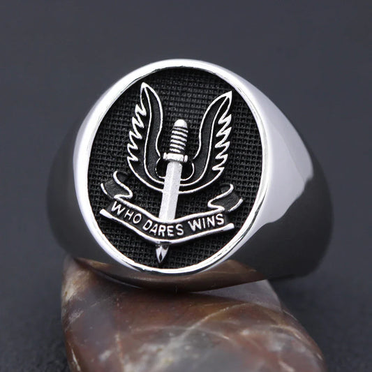 Special Air Service SAS Who Dares Wins Force Military Sterling Silver Ring