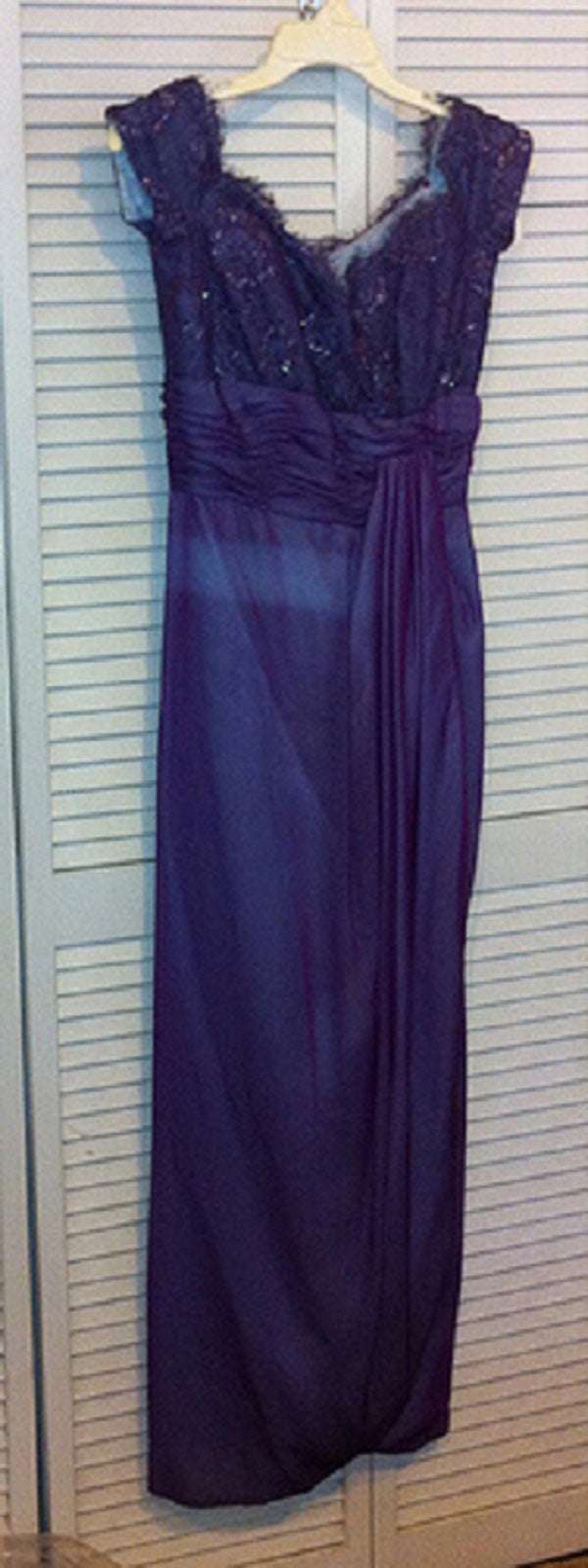 Victor Costa Women's Dress Lace Purple Bodice Pleated Size 8