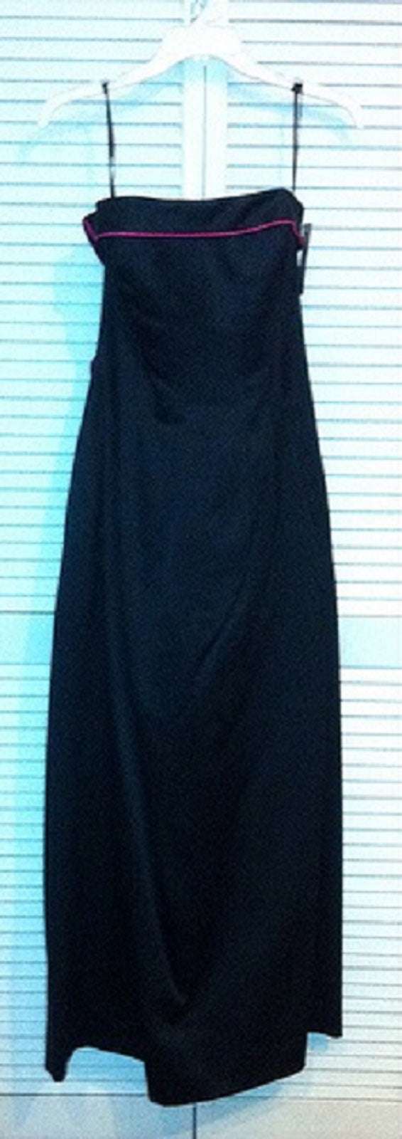 Victor Costa Women'S Satin Black Dress | Fold-Over Bust With Red Cording | Full Length | Size 6