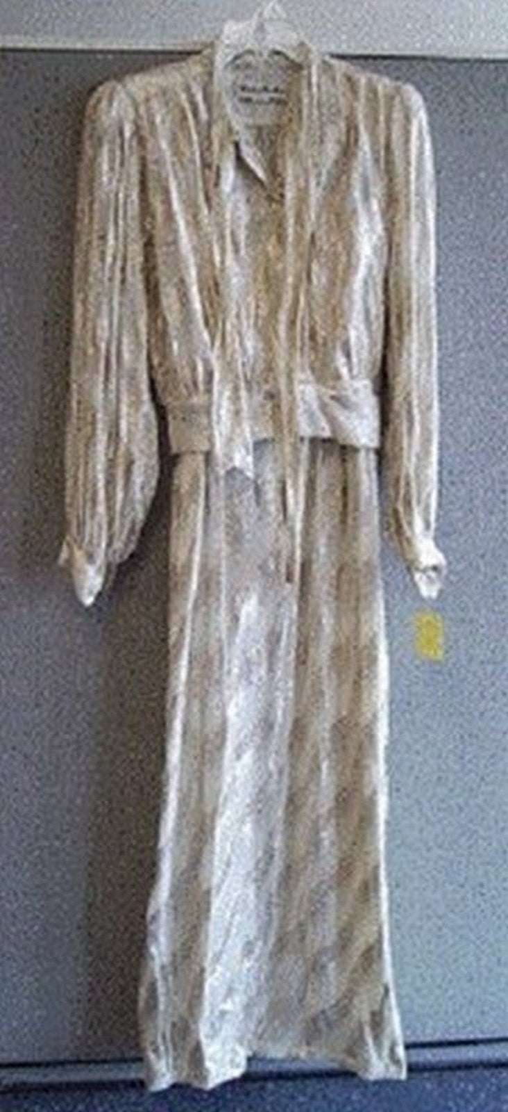 Victor Costa Women's Dress Suit Jacket + Dress Silk Beige w/Diagonal Size 14