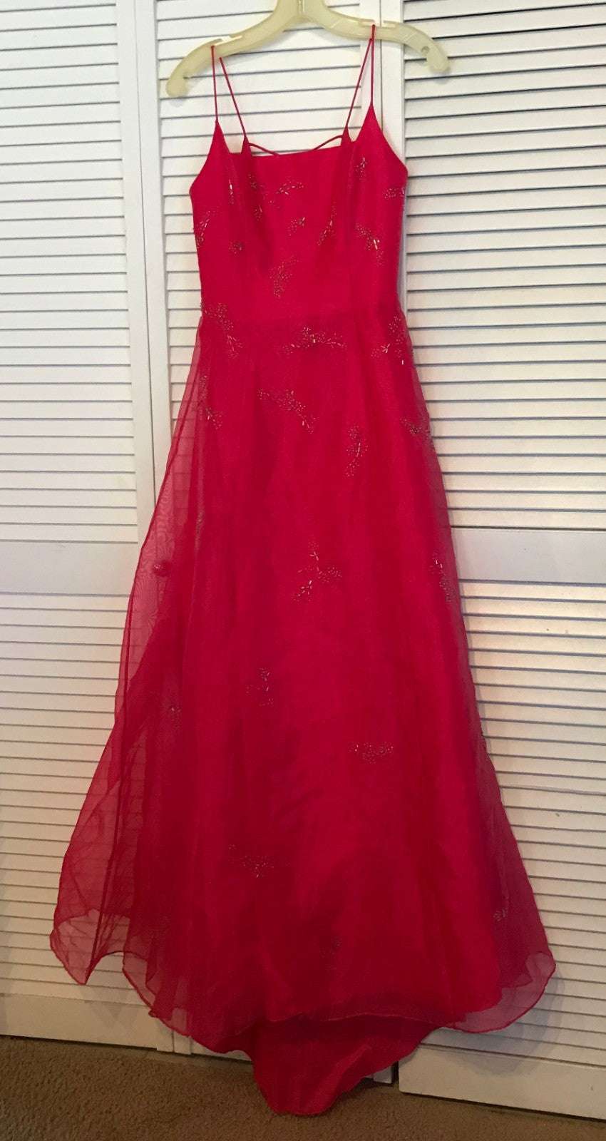 Women Dress Chiffon Red Hand-Sew Trim on Size 6