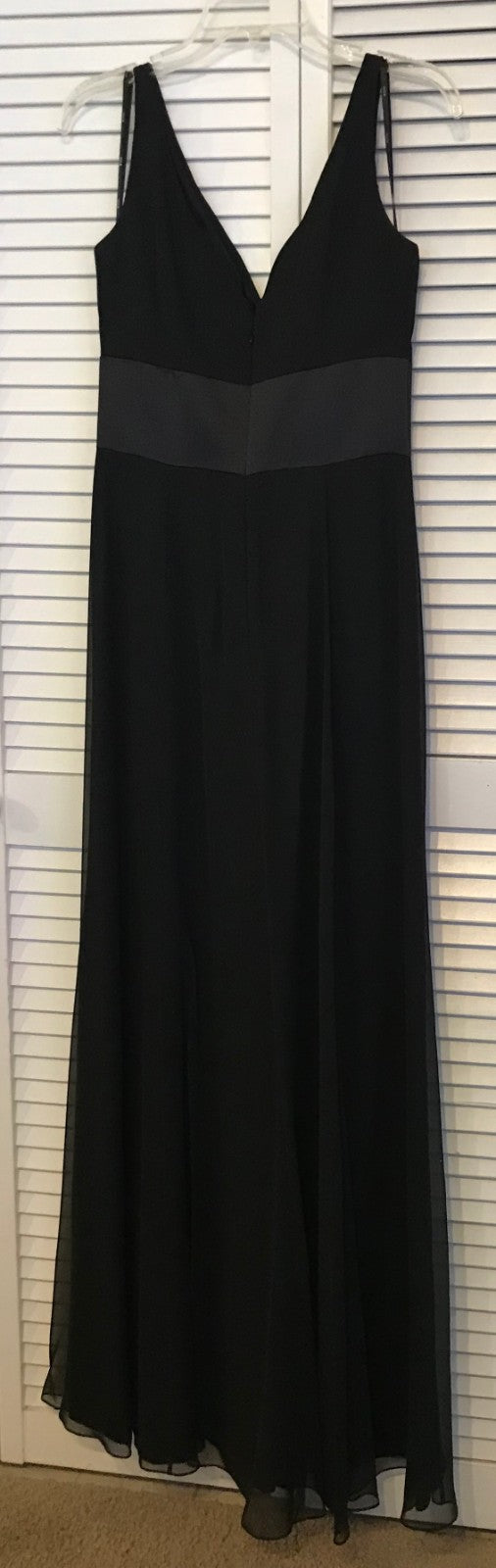 Watters & Watters/Wtoo Women'S Chiffon Black Dress | Satin Band At Waist | Sleeveless Full Length | Size 6