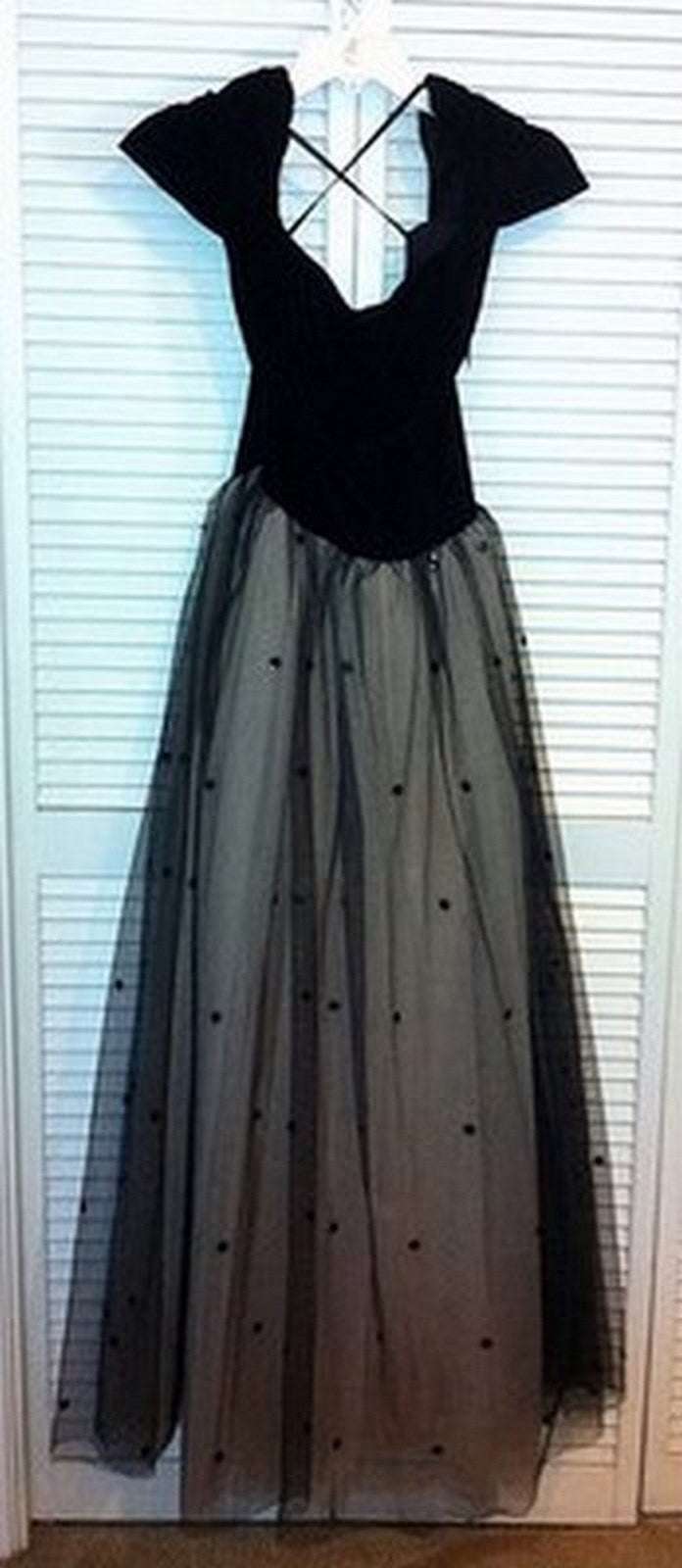Women Dress Velvet Black Bodice with Net Floral Size 10