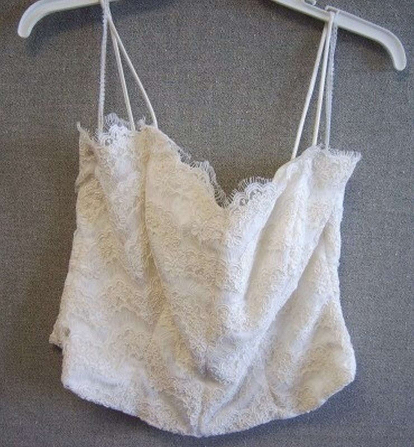 Women Top Lace Ivory Spaghetti-Shoulder Straps Size 10