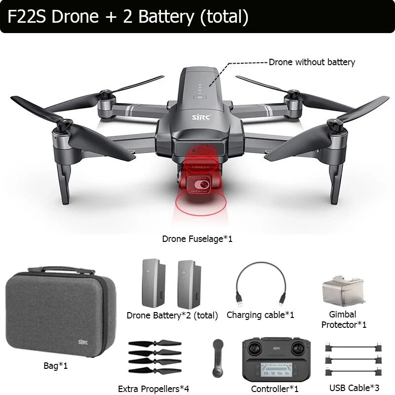 SJRC F22S 4K PRO GPS Drone With Camera Obstacle Avoidance 2-Axis Brushless RC Q