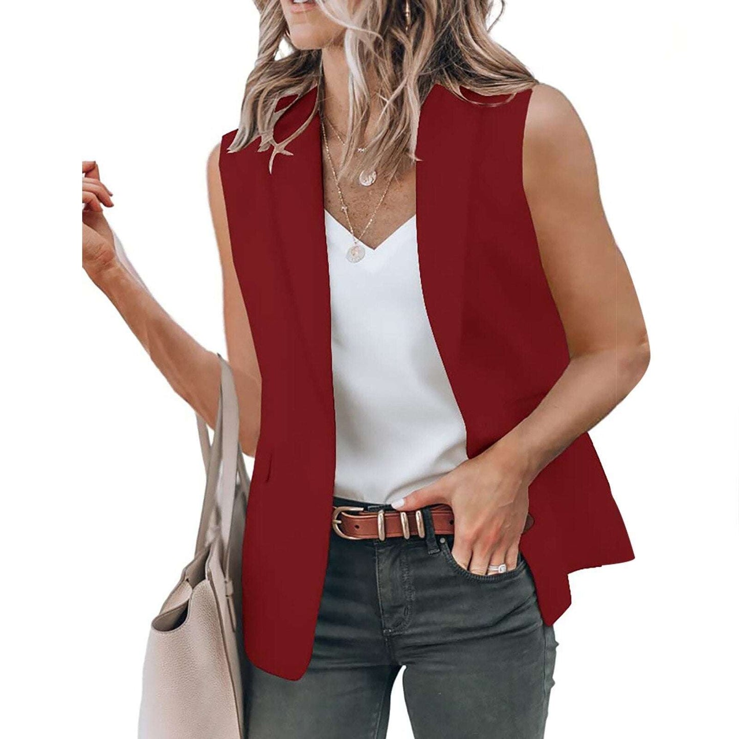 Fashion Office Blazer Vest Womenummer 2022 Turn-down Collar Single Button Was