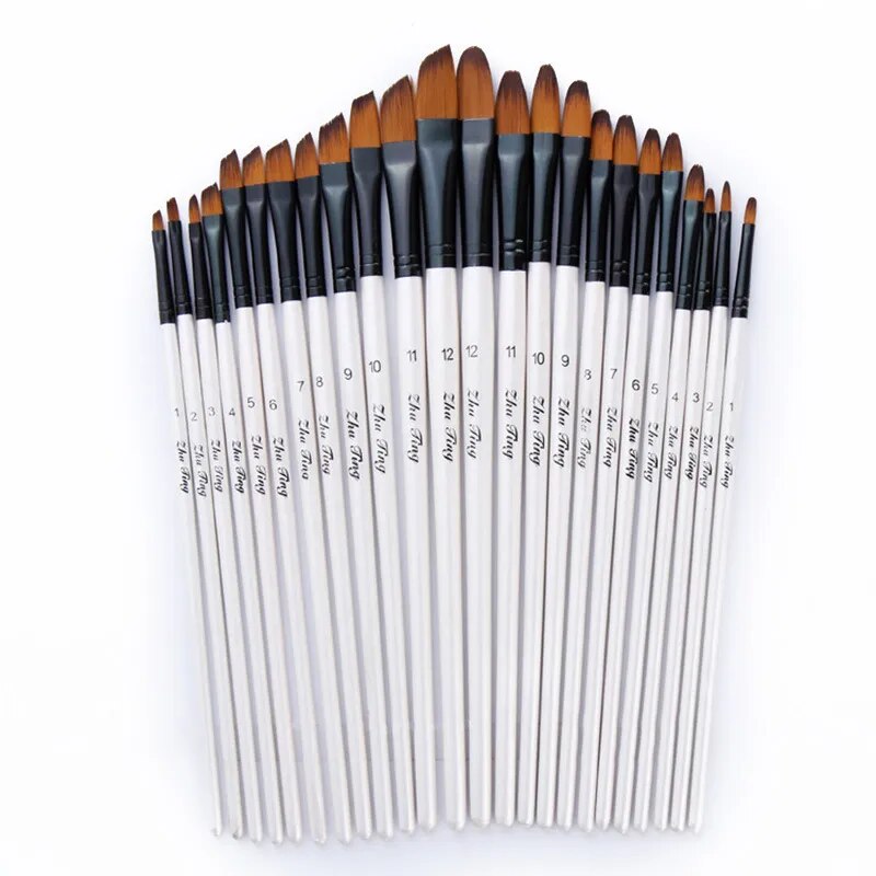 12 Pcs/set Nylon Hair Wooden Handle Watercolor Paint Brush Pen Set Learning DIY