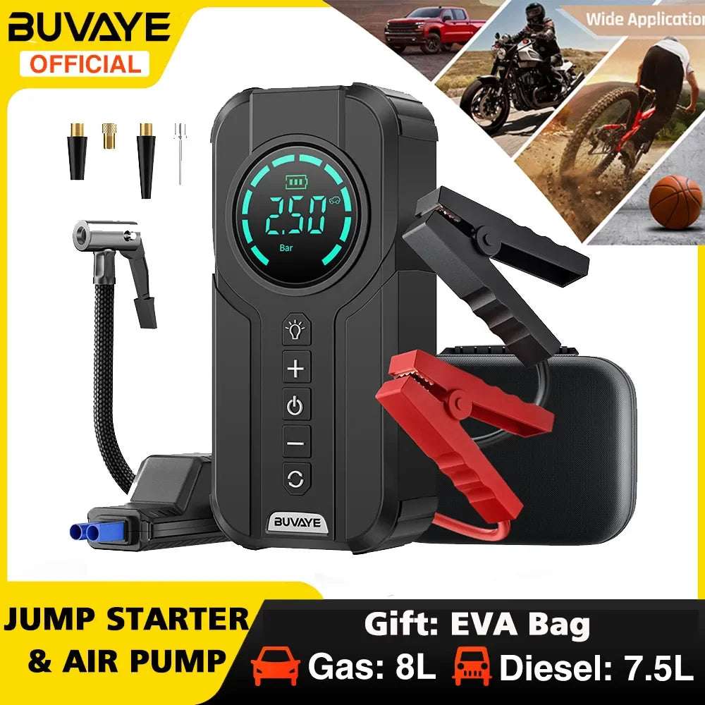 BUVAYE Car Jump Starter Air Pump Portable Air Compressor Multi-function Tire In