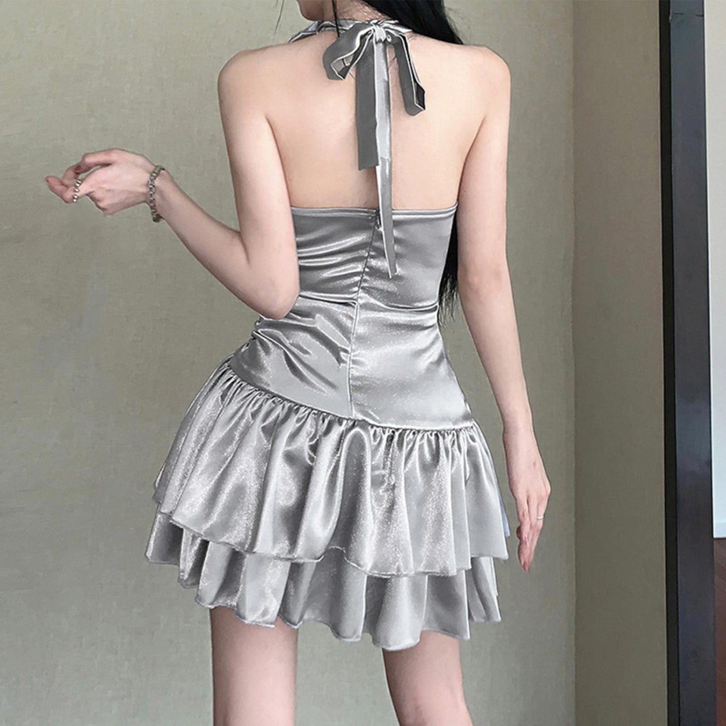 Summer Sleeveless Mini Dress Women Ruffle Hem Night Clubwear Birthday Bodycon G image 7