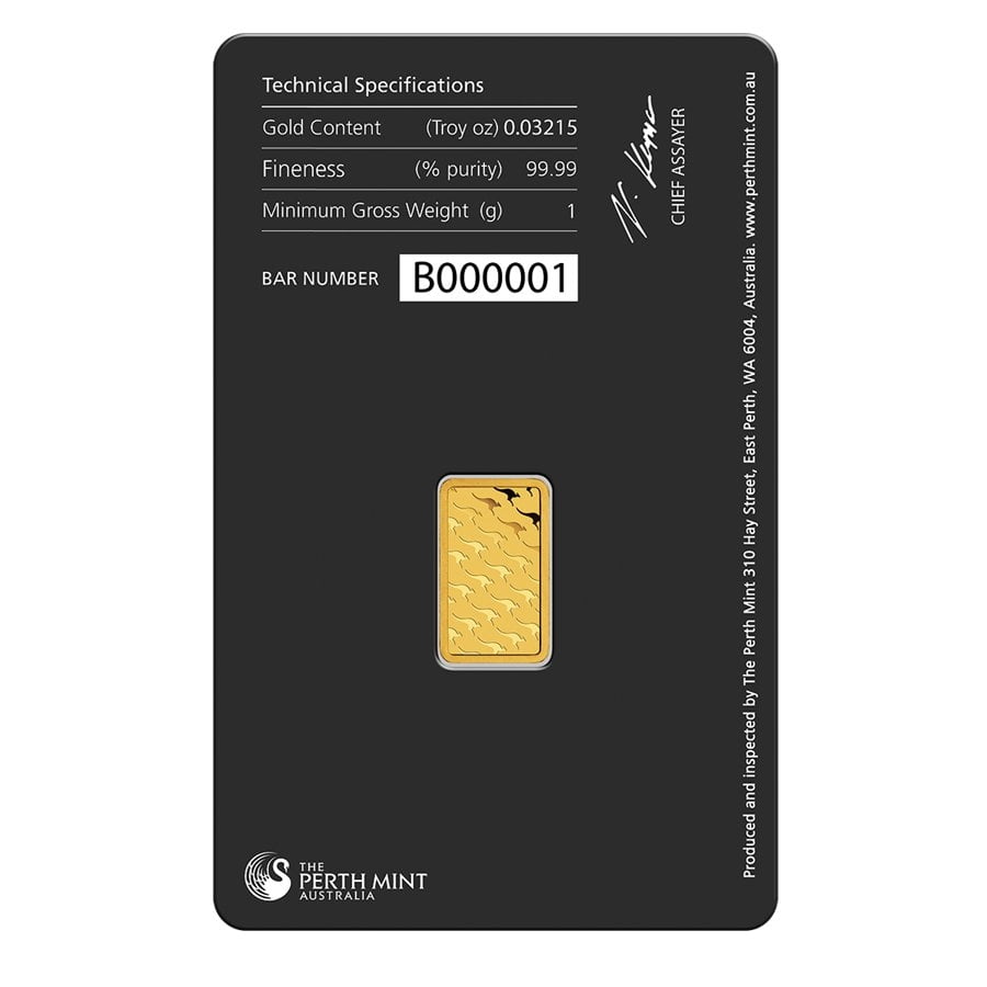 1 gram Perth Mint Gold Bar .9999 Fine (In Assay) image 0