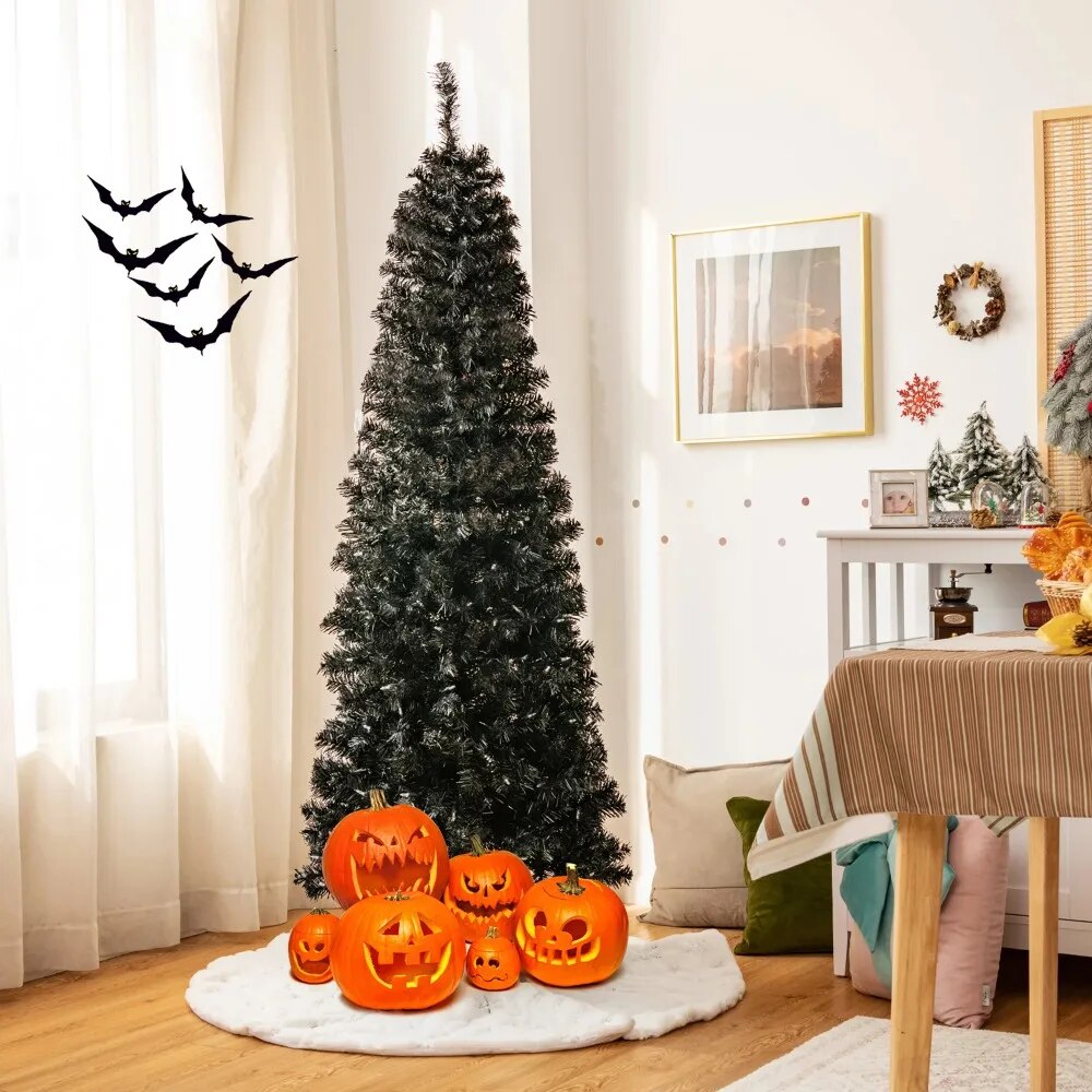 6 FT Artificial PVC Slim Pencil Christmas Tree Pre-lit Black Halloween Tree