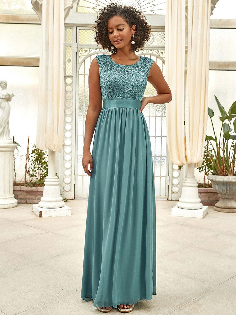 Ever-Pretty Classic Round Neck Backless Lace Bodice Bridesmaid Dress image 0