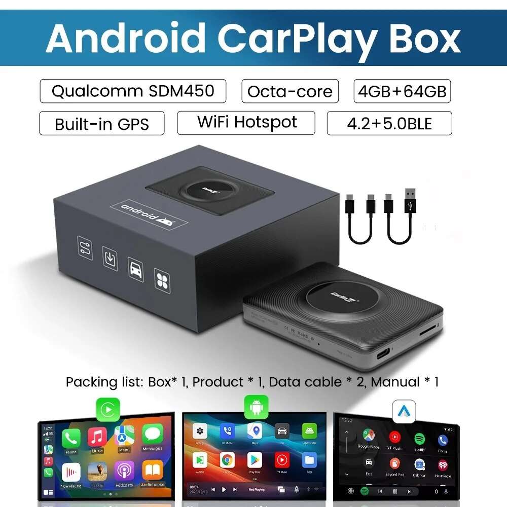 TVBox Pro CarlinKit Mini CarPlay Ai Box Qualcomm 8Core 4G+64G Wireless Android