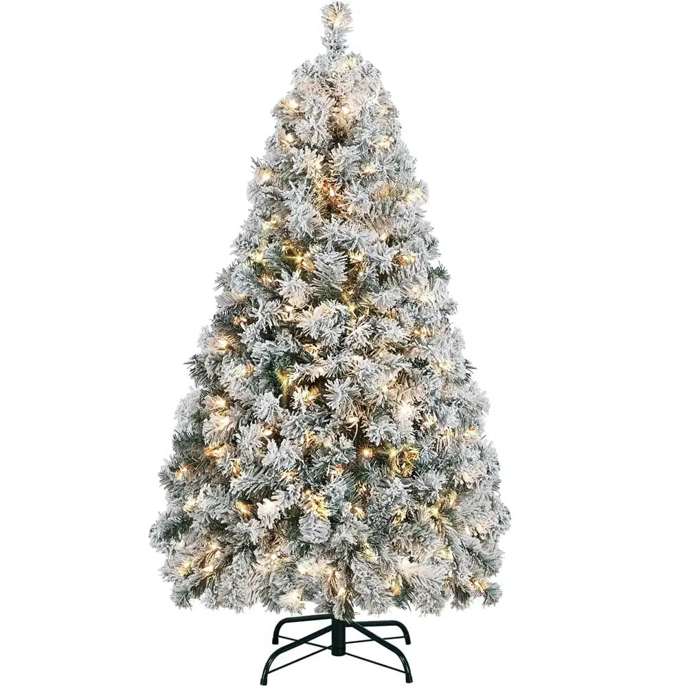 Pre-Lit Green Flocked Spruce Artificial Christmas Tree - Clear Incandescent Lights