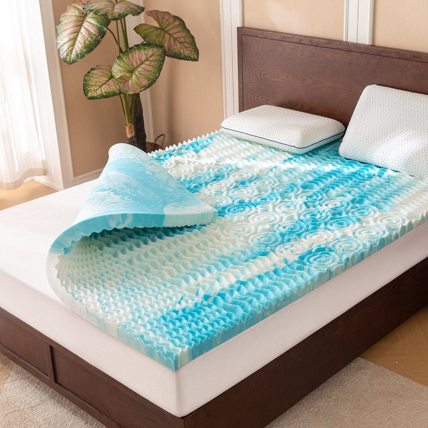 Hcore Mattress Topper, 5-Zone Memory Foam Mattress Topper, Cooling Gel Mattress