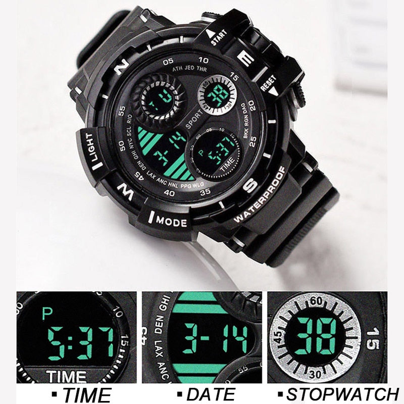 YIKAZE Black Digital Watch for Men Sports Watches Waterproof Outdoor Chronograp image 9