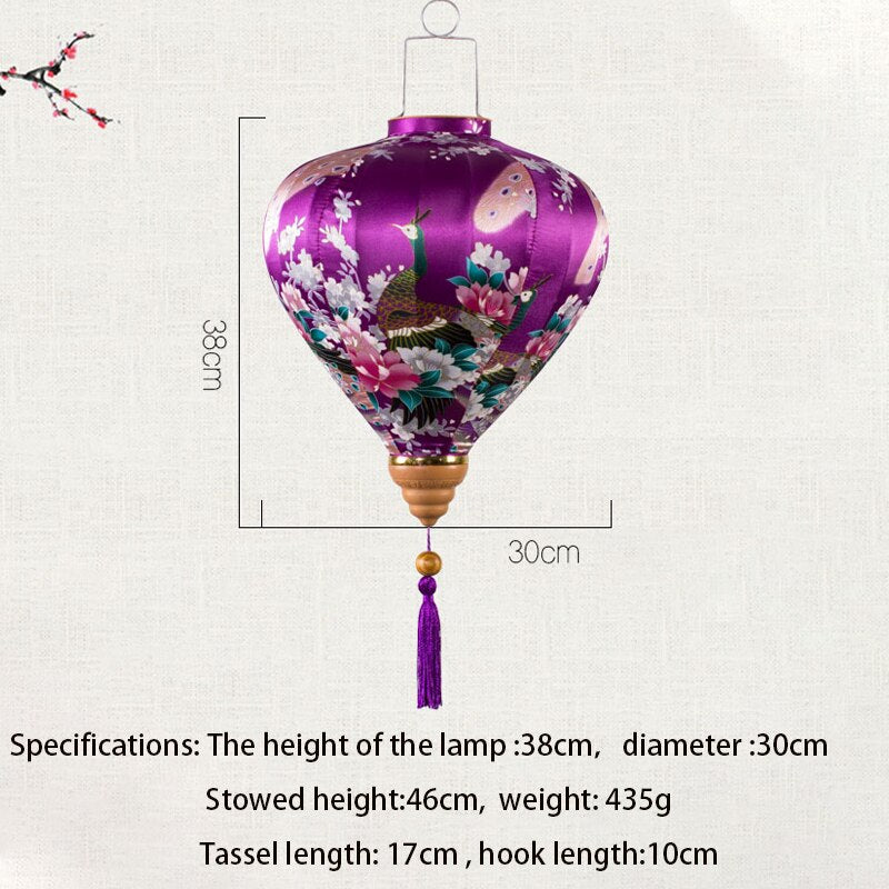 Retro Vintage Mid-Autumn Silk Lanterns Japan Chinese Vietnam Lantern Floral