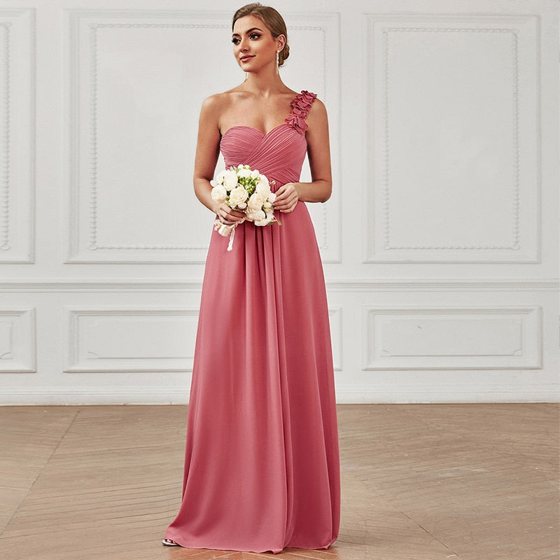 Ever-Pretty Sweet Pleated Bodice One Shoulder Chiffon Bridesmaid Dress image 0