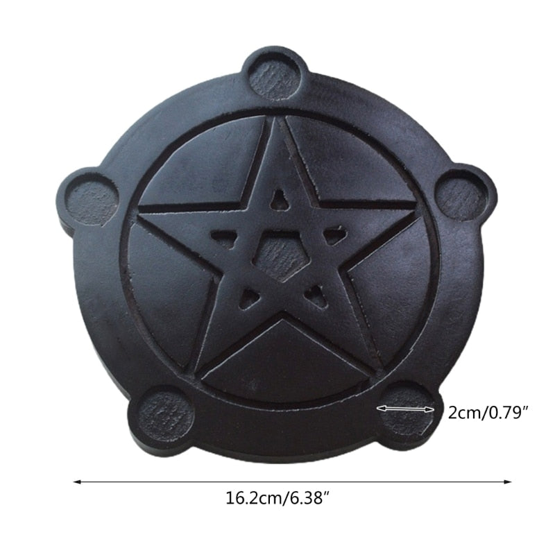 Astrology Star Wood Candlestick Table Pentacle Altar Plate Triquetra Wooden Div image 5
