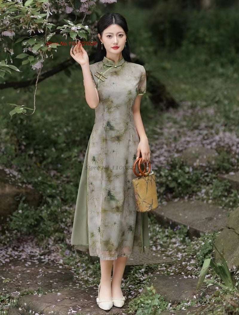 2024 chinese improved qipao national flower print vietnam ao dai dress traditio