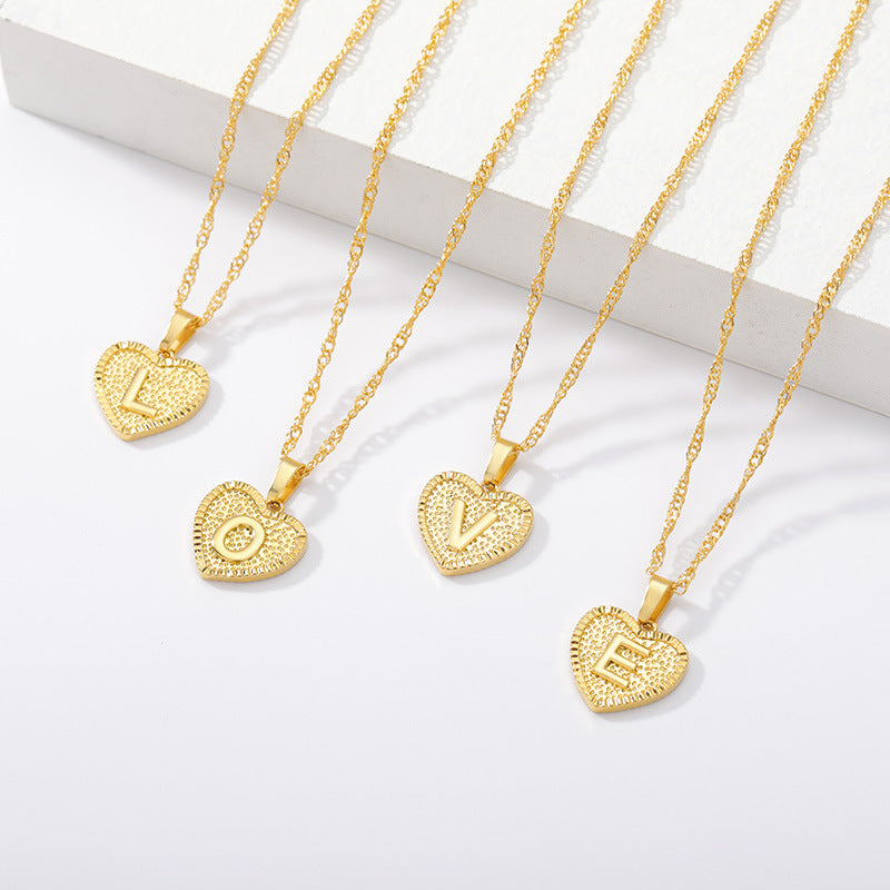 DUOYING Custom Initial Letter Necklace Heart Shape Pendant Personalized 18K Gol