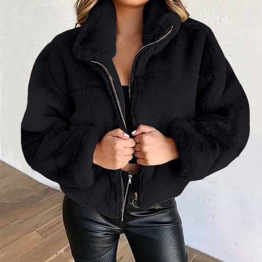 Plus Size Plush Cardigan Women 2023 Autumn Winter Solid Korean Fashion Coat Fem