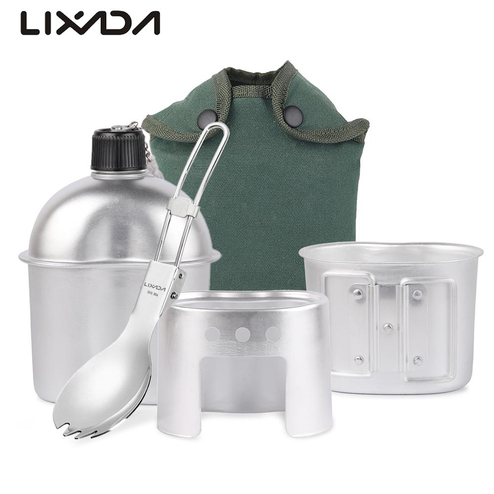 Lixada Tableware Set Aluminum Military Canteen Cup Wood Stove Set with Foldable