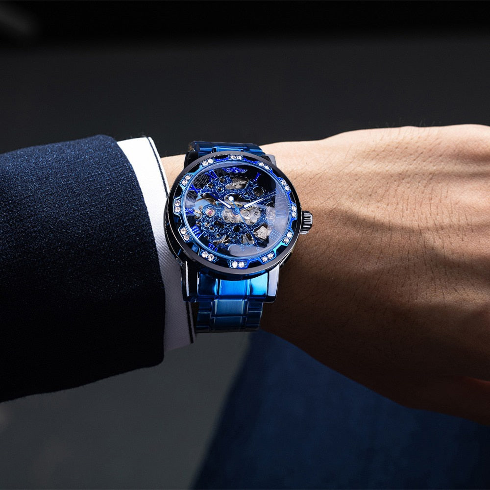 Winner Fashion Watches Classic Rhinestone Clock Roman Analog Male Skeleton Cloc image 9