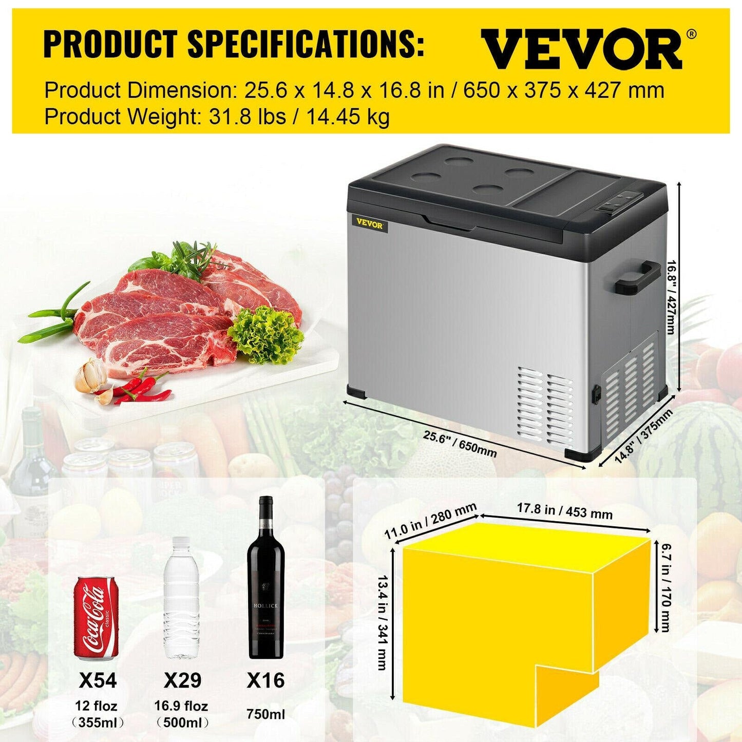 Vevor 30L 40L 50L Mini Car Refrigerator Portable Small Fridge Zer 12V/24V