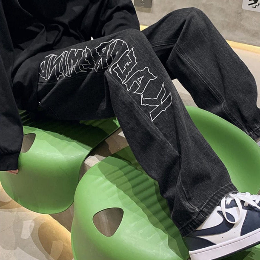 Women jeans American y2k retro letter printing straight jeans hip hop