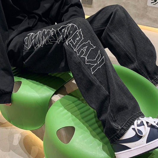 Women jeans American y2k retro letter printing straight jeans hip hop