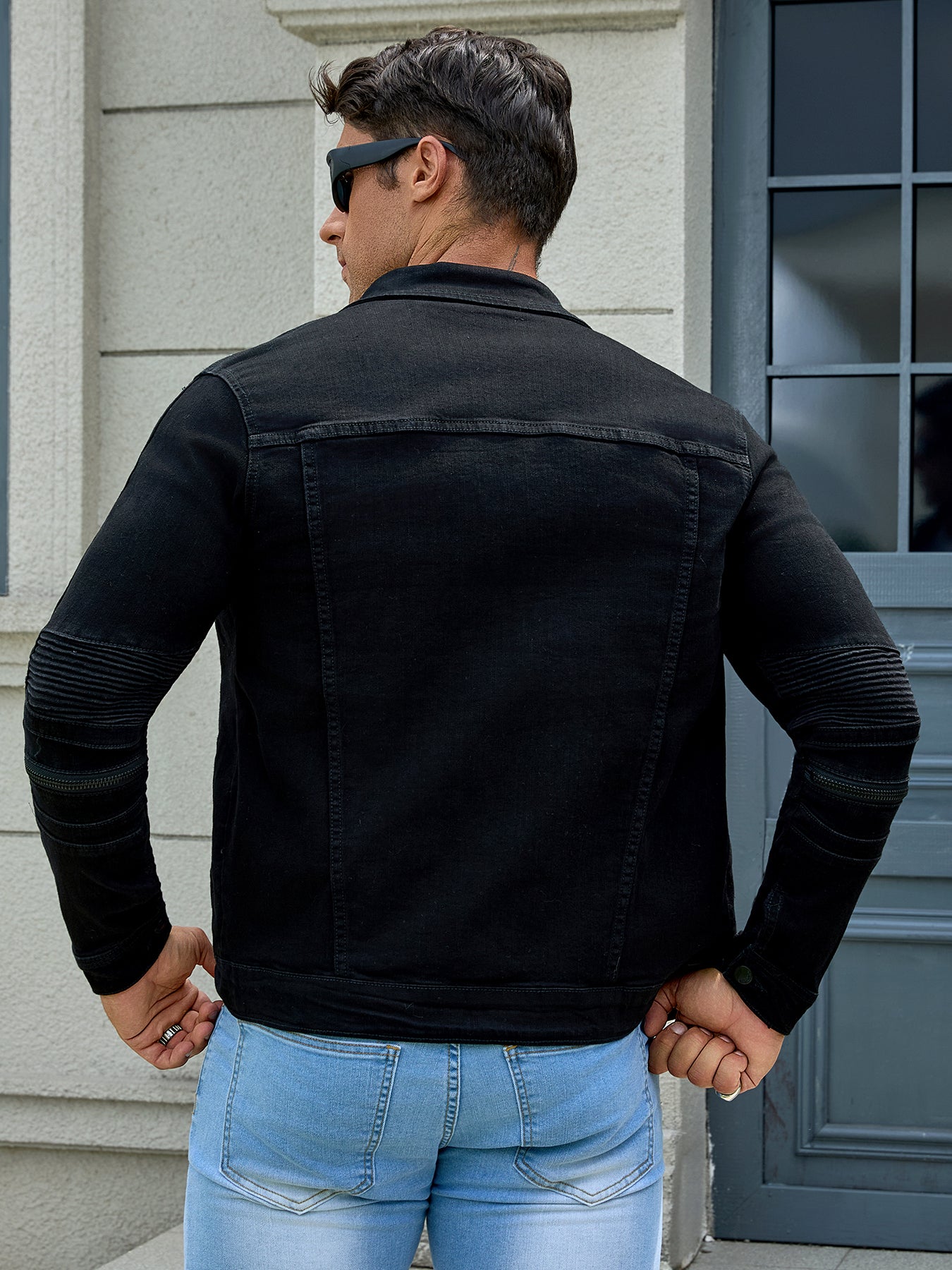 Men's fashion elastic jacket, fashion trend washing water pressure wrinkled cat image 4