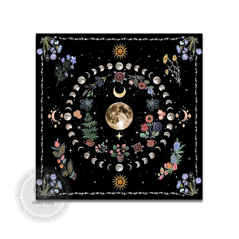 Botanical Moon Flower Tarot Tablecloth Triple Moon Altar Cloth Alter Cloth for image 6