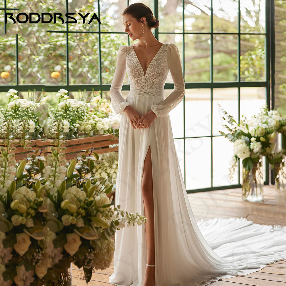 RODDRSYA Bohemian Wedding Dress Women vestidos novias boda Chiffon Long Sleeves