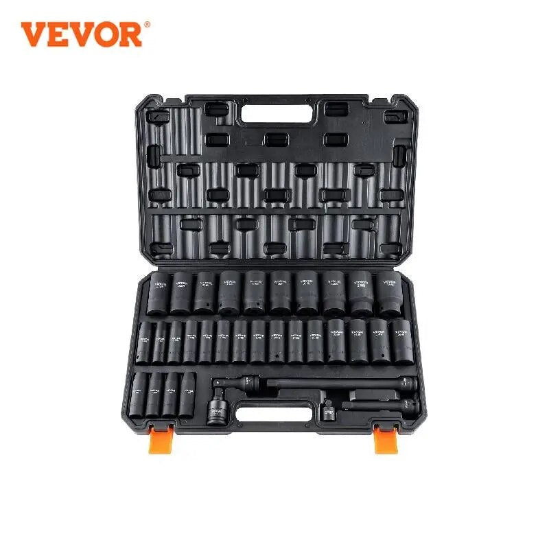 VEVOR 1/2" 3/8" Drive Impact Socket Set 23/33/34/48/65 PCs Deep Socket Set SAE