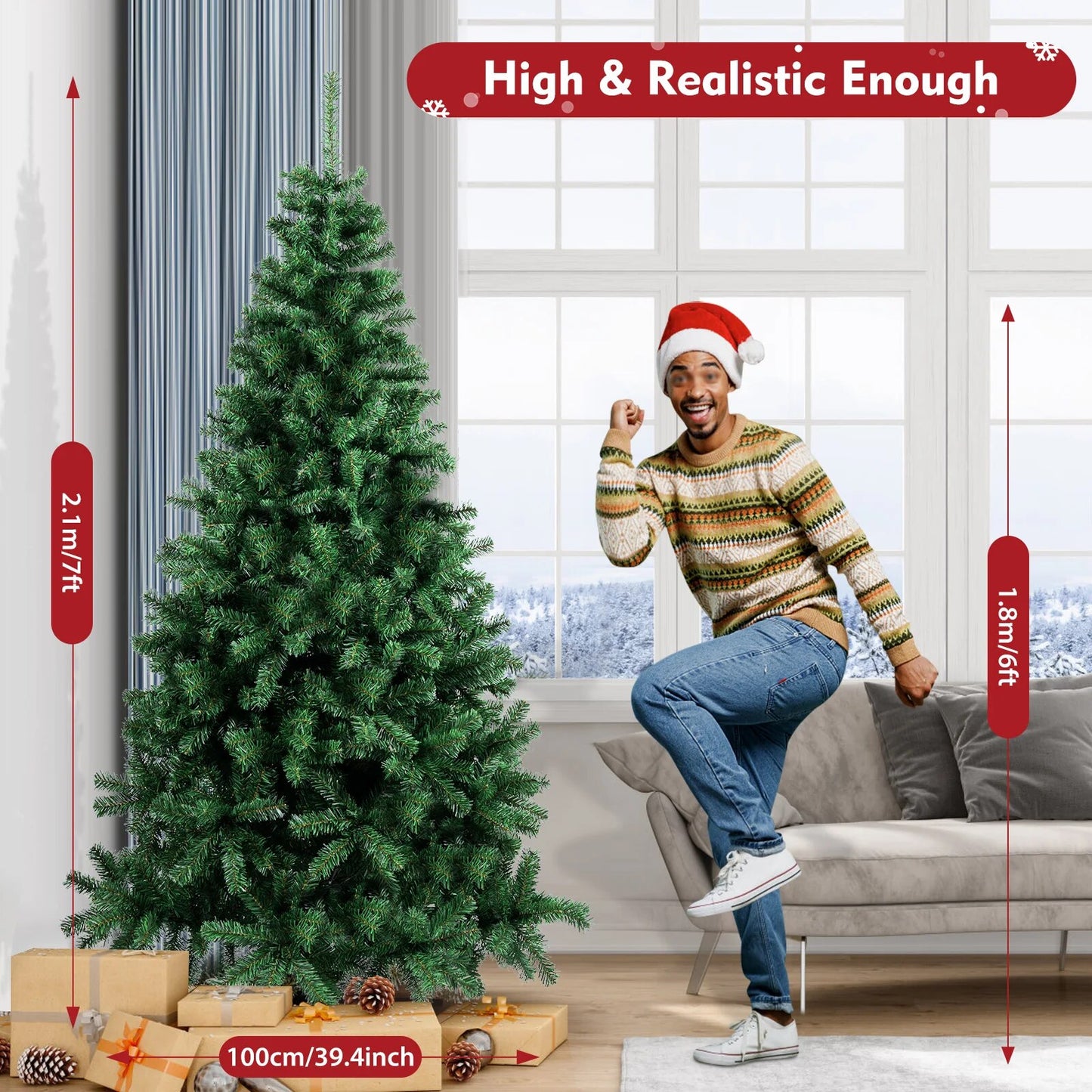 7FT Christmas Tree Artificial Christmas Tree Fake Fluffy Trees Holiday Decorati