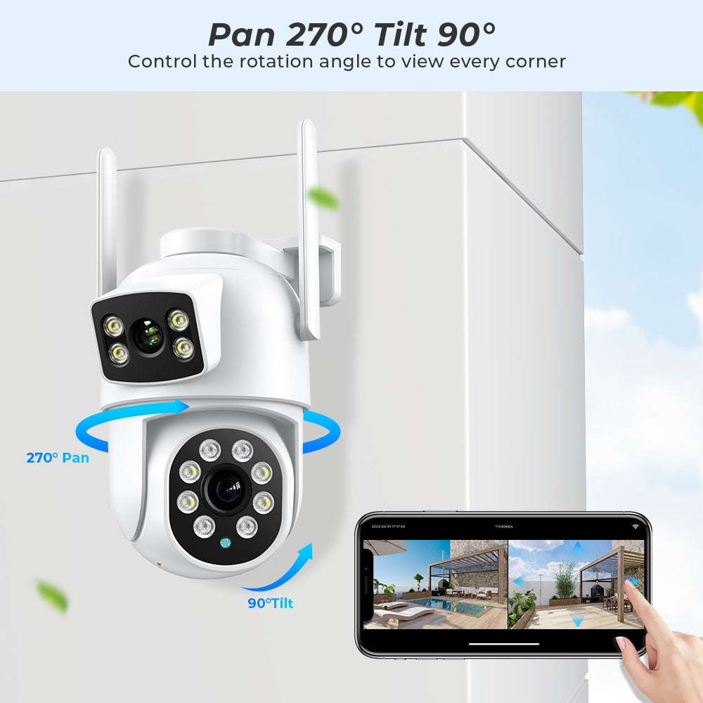 8Mp 4K Wifi Security Camera Outdoor Dual Lens Dual Screens Ptz Surveillance Cam
