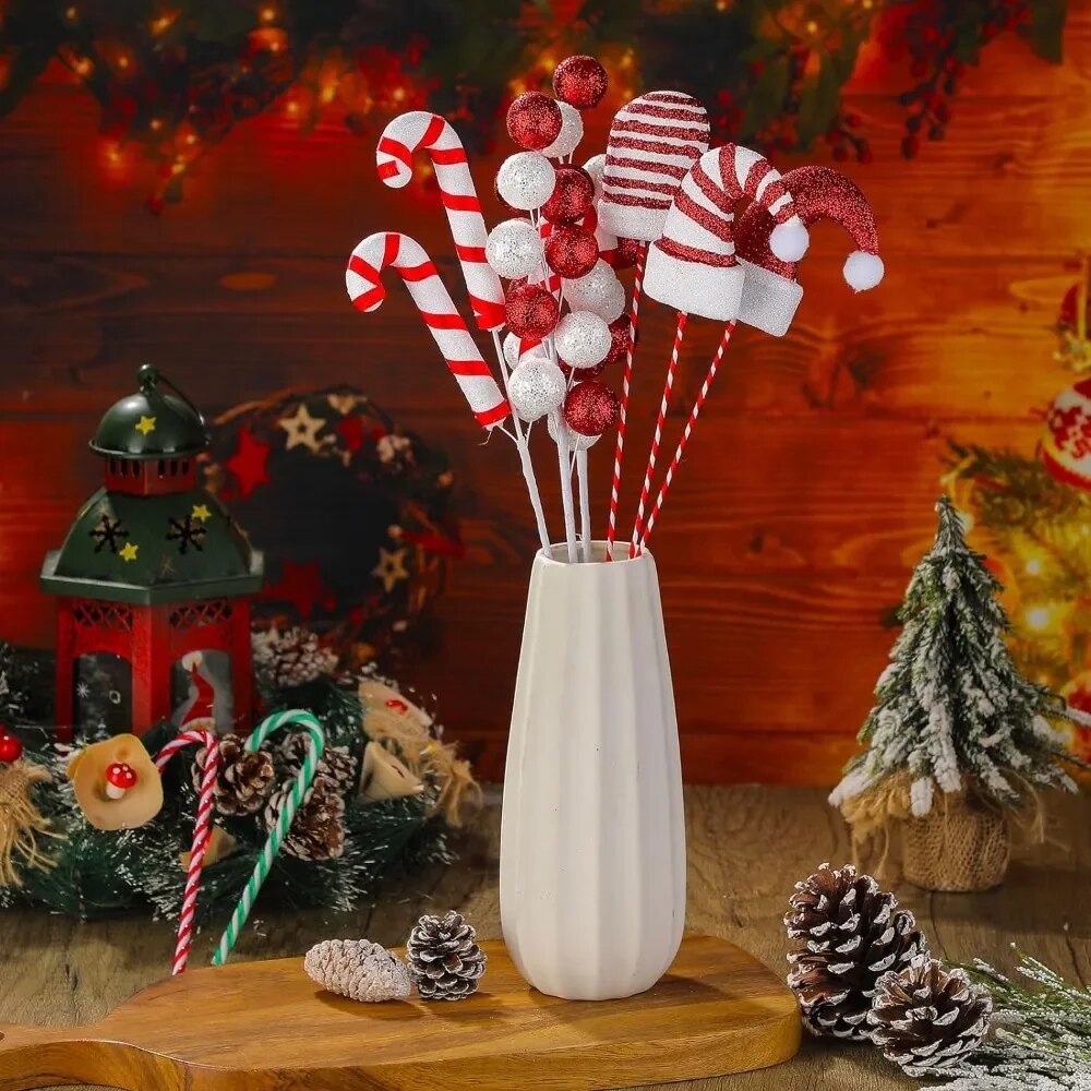 36 Pcs Christmas Tree Decoration Balls and Candies with Sticks Christmas Tree F