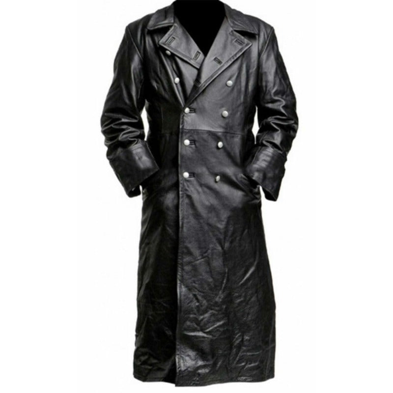 MEN'S GERMAN CLASSIC WW2 MILITARY UNIFORM OFFICER BLACK LEATHER TRENCH COAT image 5