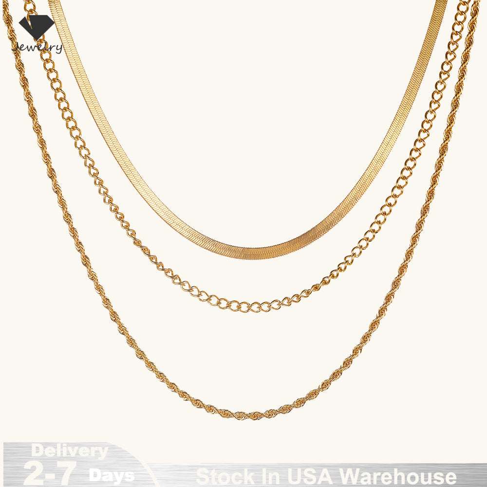 14k Gold Plated Chain Layered Necklace Separated Set for Womentatement Gen