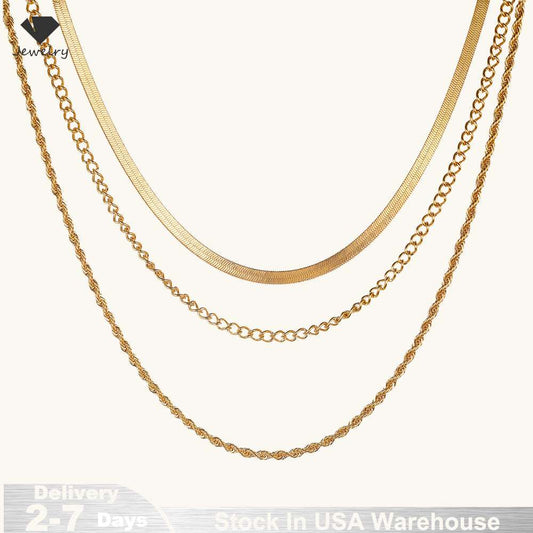 14k Gold Plated Chain Layered Necklace Separated Set for Womentatement Gen