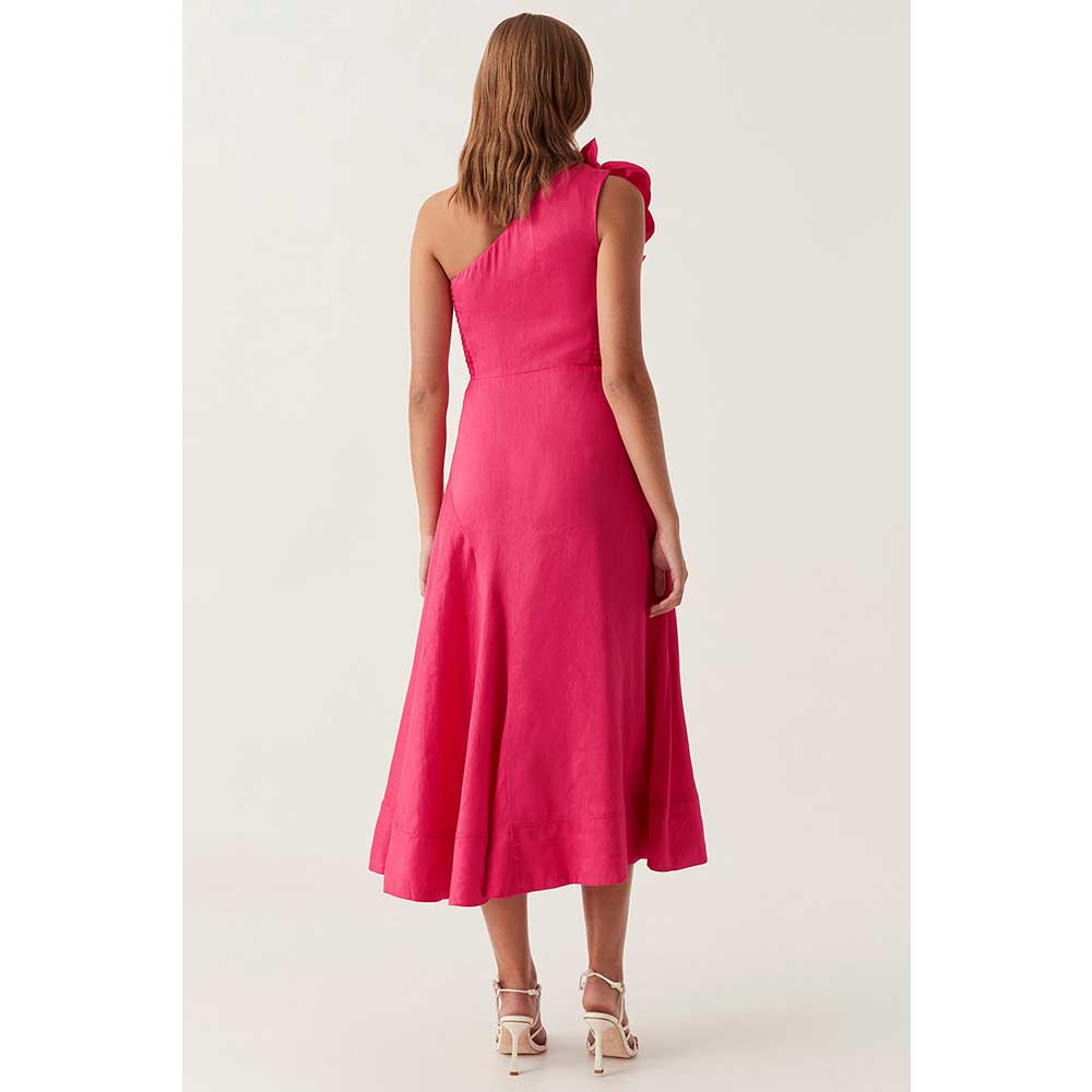 YUNLAN Dubai Pink One Shoulder Sleeve Midi Ball Dress 2024 Women Weddi image 3