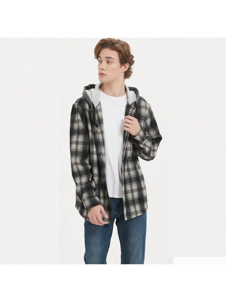 Flannel Hoodies For Men Casual Button Down PlaidLong Sleeve Lightweight Shirts image 5