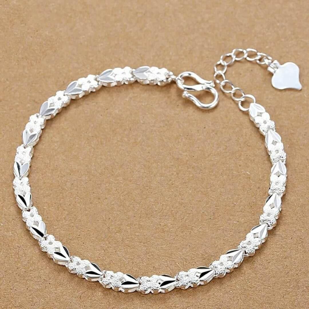 Noble 925 Sterling Silver Square Solid Chain Bracelet For Women Men Charm Party