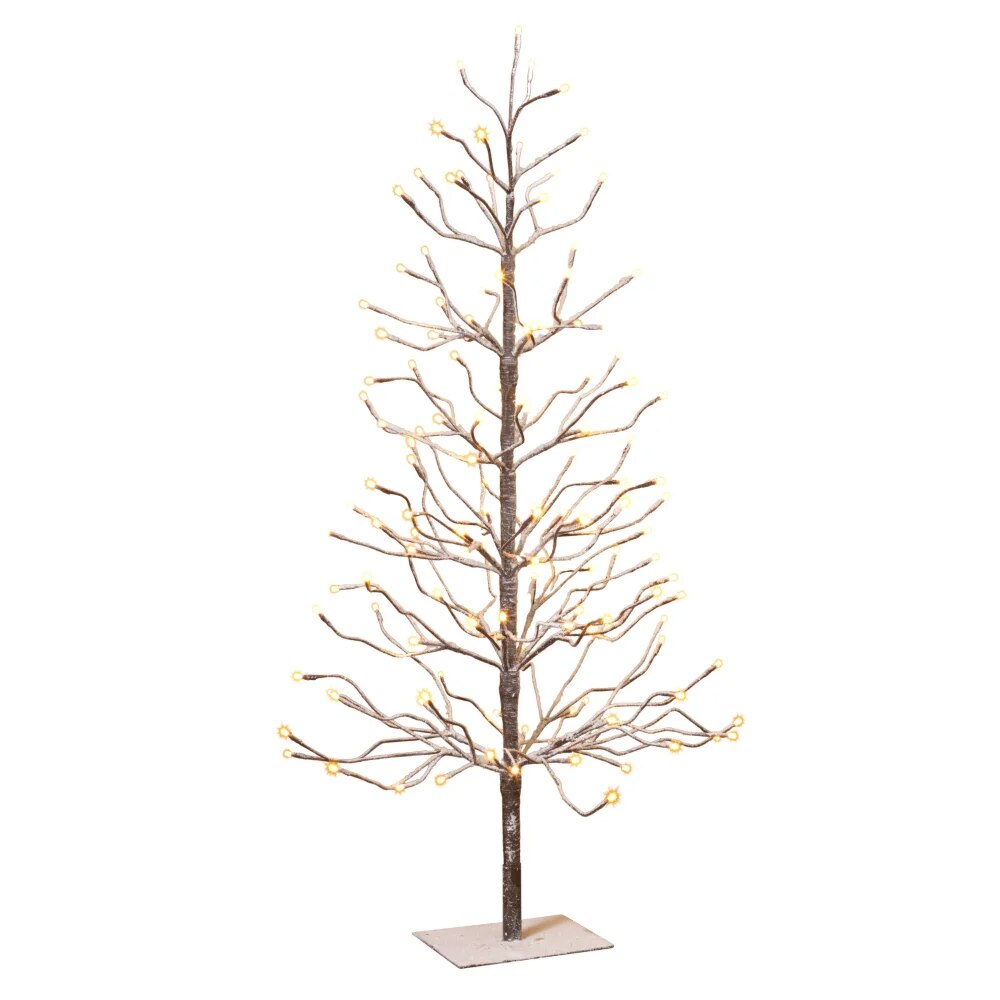 4-ft, Brown Wrapped, Snowy Tree with LED Lighting Home Decor Christmas Tree