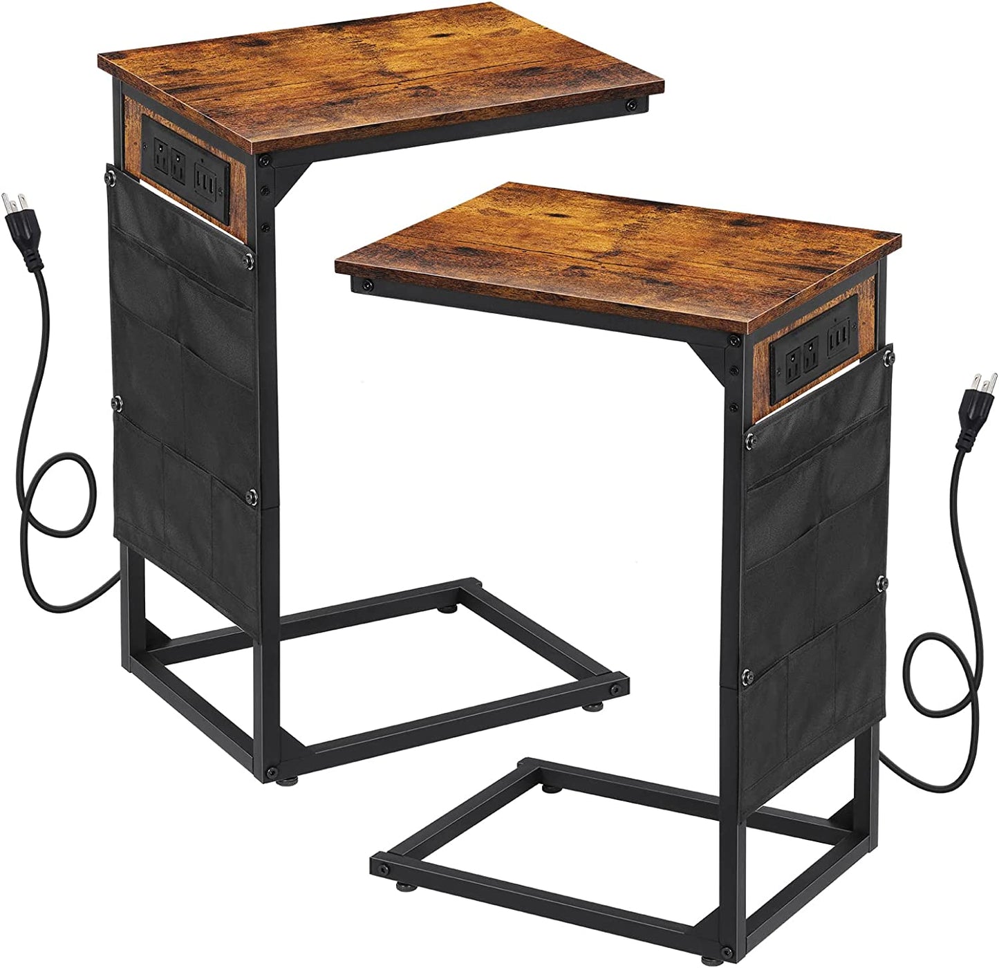 Set of 2 C-shaped Side Table with USB Ports and Outlets Couch Tables for Bedroo